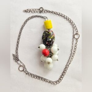 Art Glass End of Day Bead Pendant Necklace Sterling Silver Chain
